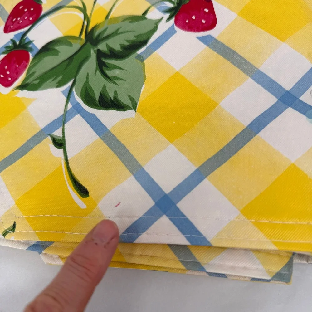 Vinyl Placemats‎ Yellow Gingham Strawberry Print Set of 10 Cottage Core Boho